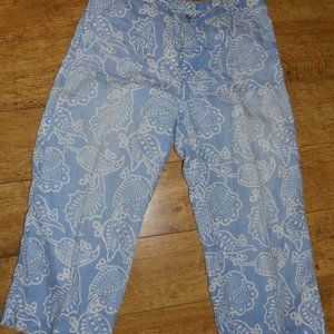 Land's End Blue Linen Floral Pants, 8 Regular